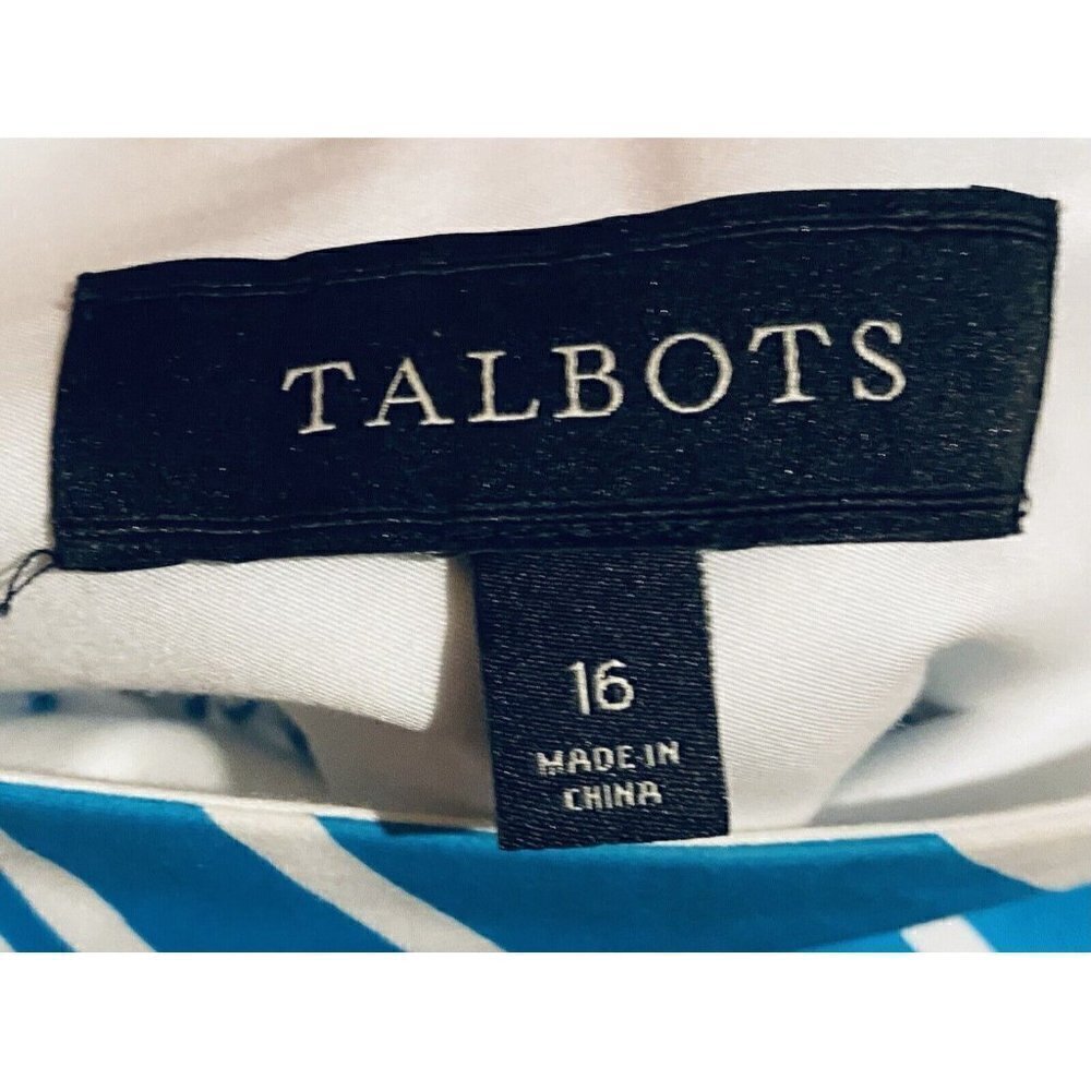 Talbots Skirt Womens 16 Aqua Blue Striped Floral Border Full Pleated Flirty Boho - Picture 5 of 6